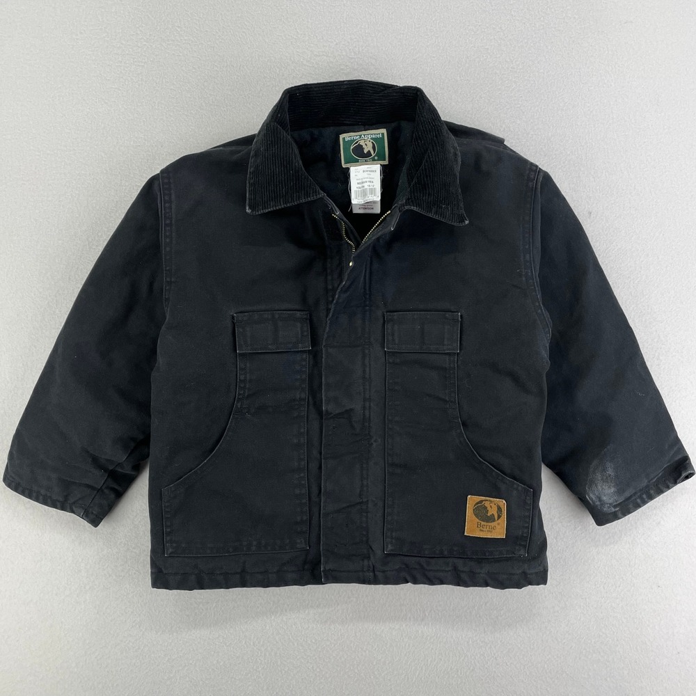 Berne Canvas Work Jacket Youth M (10-12) Black Detroit Style Distressed Retro